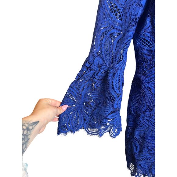 NWT Lilly Pulitzer Denise Cobalt Blue Lace Flare Sleeve Romper Size 16 - Picture 5 of 7